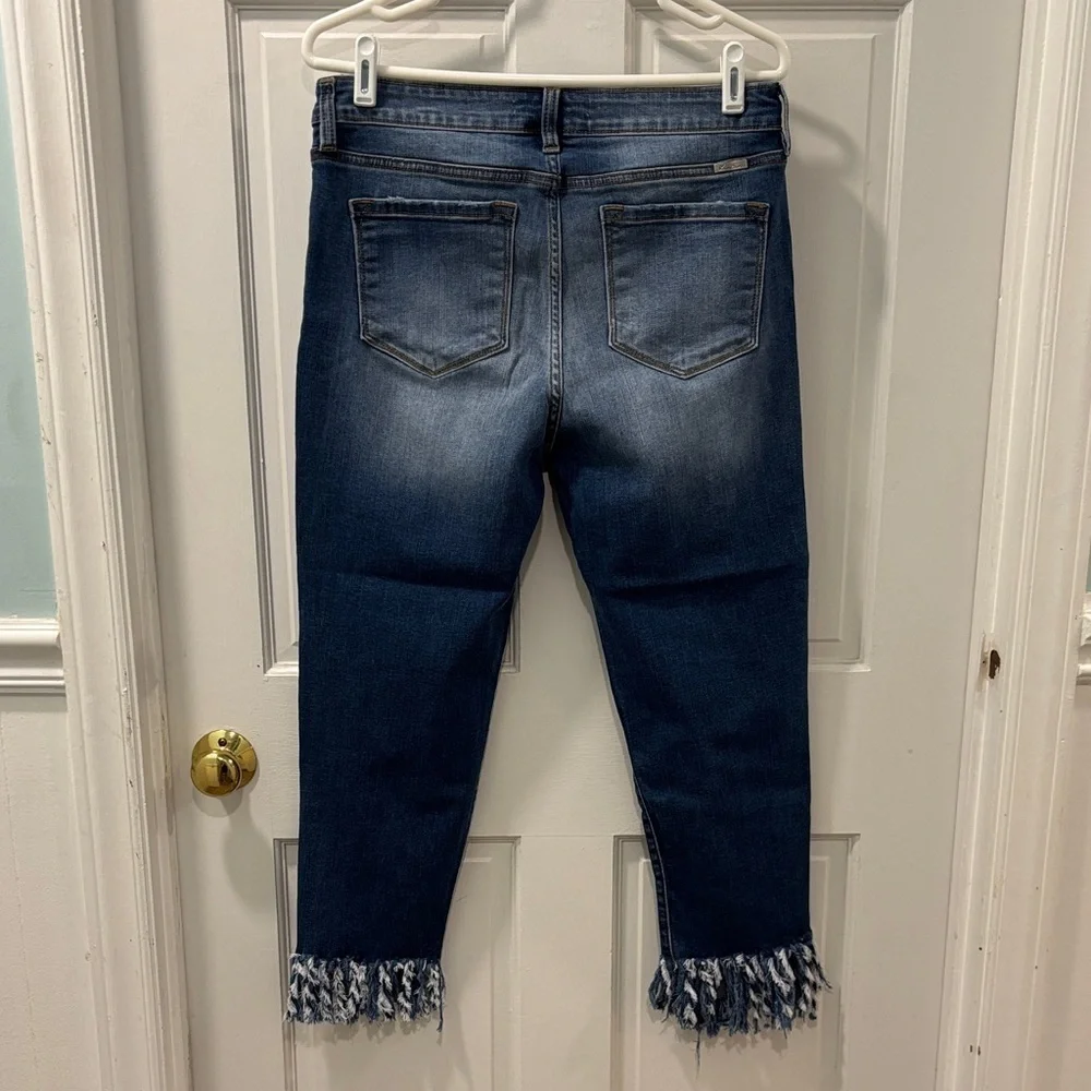 KanCan High Rise Skinny Ankle Jeans Ratana Fringe Hem Distressed Size 13/30 NWOT